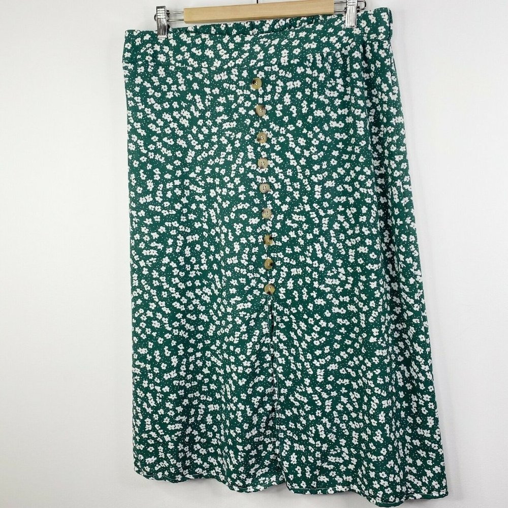 Lily Morgan Size Large Green White Floral Midi Skirt Prairie Cottage Granny Core